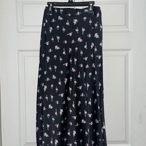 Black with Purple Flowers Midi Skirt